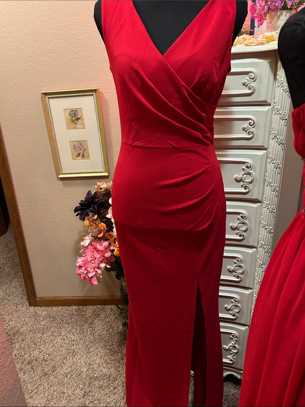 Red Sleeveless Wrap-Style Prom Gown